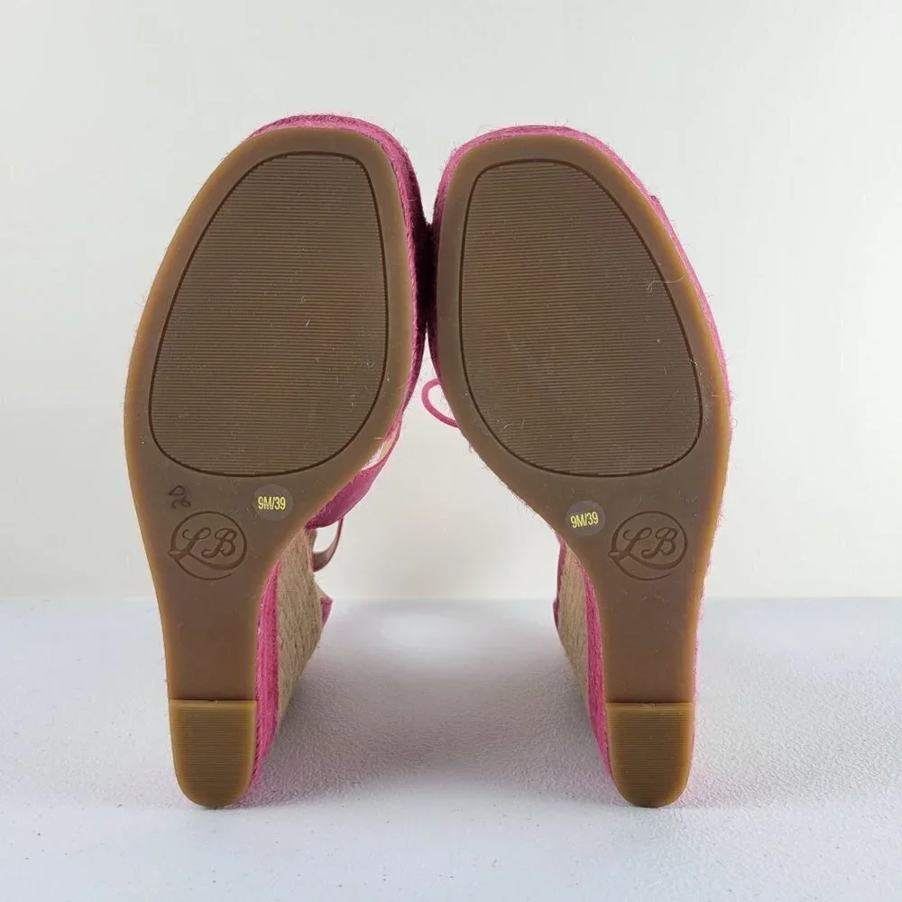 Lucky Brand Strappy Open Toe Wedges Espadilles Sandals Ankle Tie 9 Women Pink